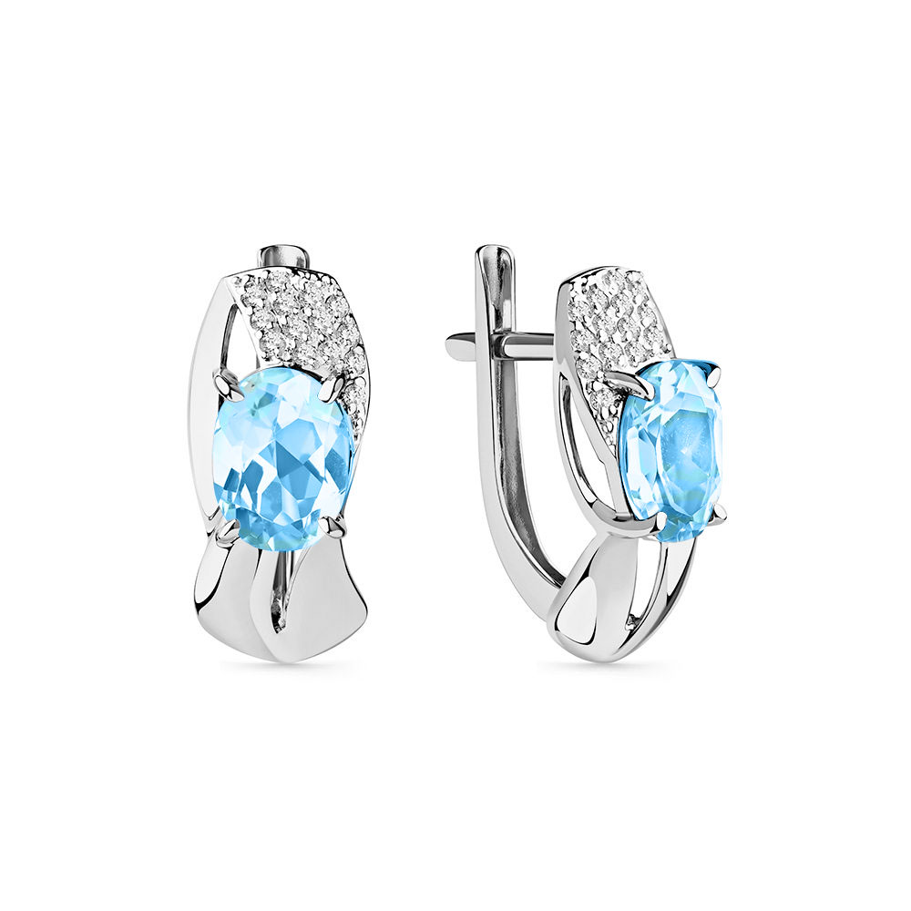 Cercei din aur alb cu pietre Cubic Zirconia Incolor, Topaz Swiss