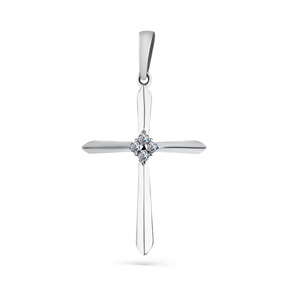 Cruce din aur alb cu pietre Cubic Zirconia Incolor