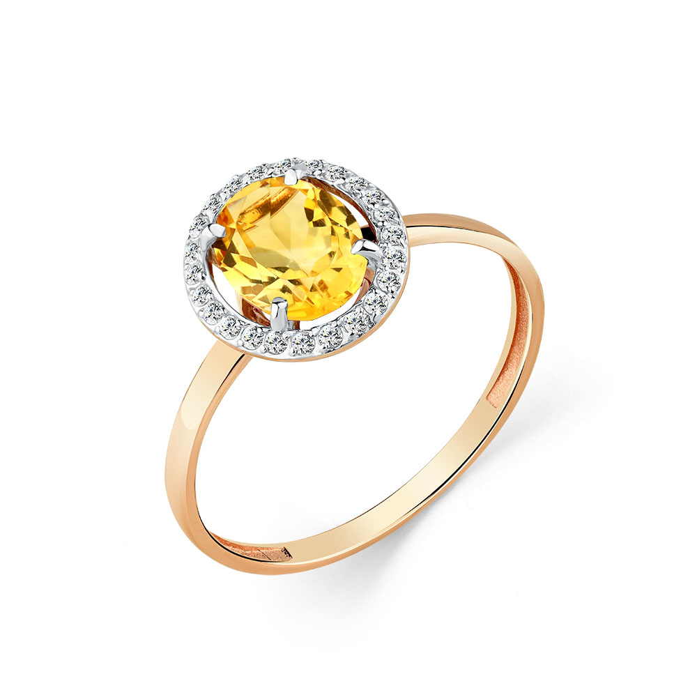 Inel din aur roșu cu pietre Cubic Zirconia Incolor, Citrin