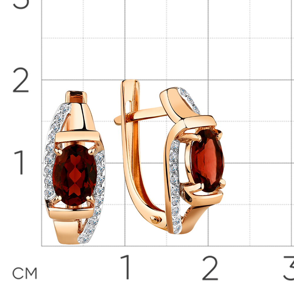 Cercei din aur roșu cu pietre Cubic zirconia, Granat