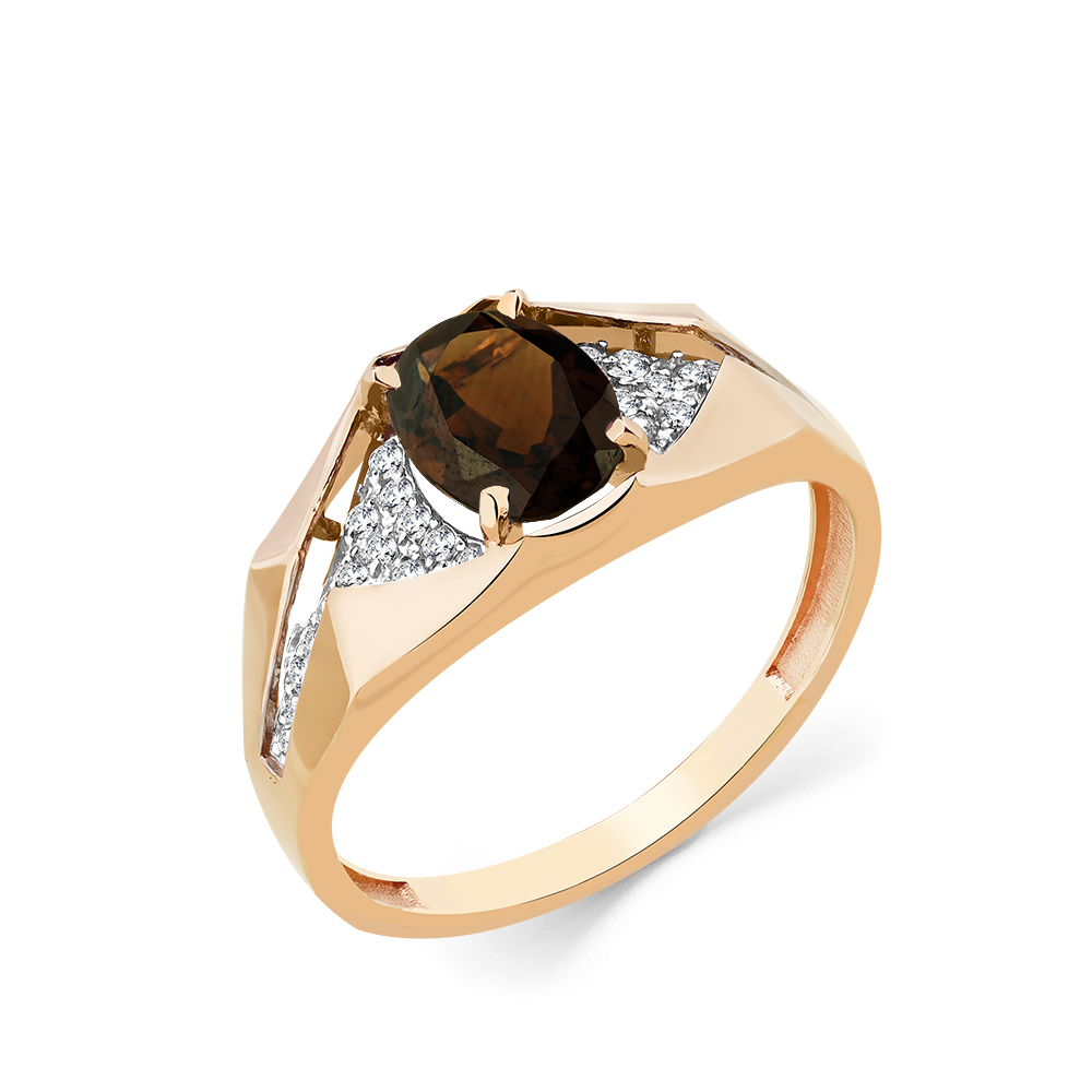 Inel din aur roșu cu pietre Cubic Zirconia Incolor, Cuarț fumuriu
