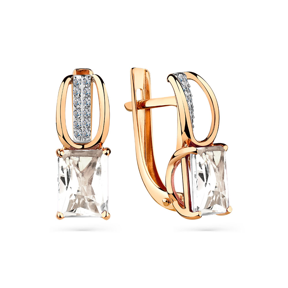 Cercei din aur roșu cu pietre Cubic zirconia, Cristal de munte