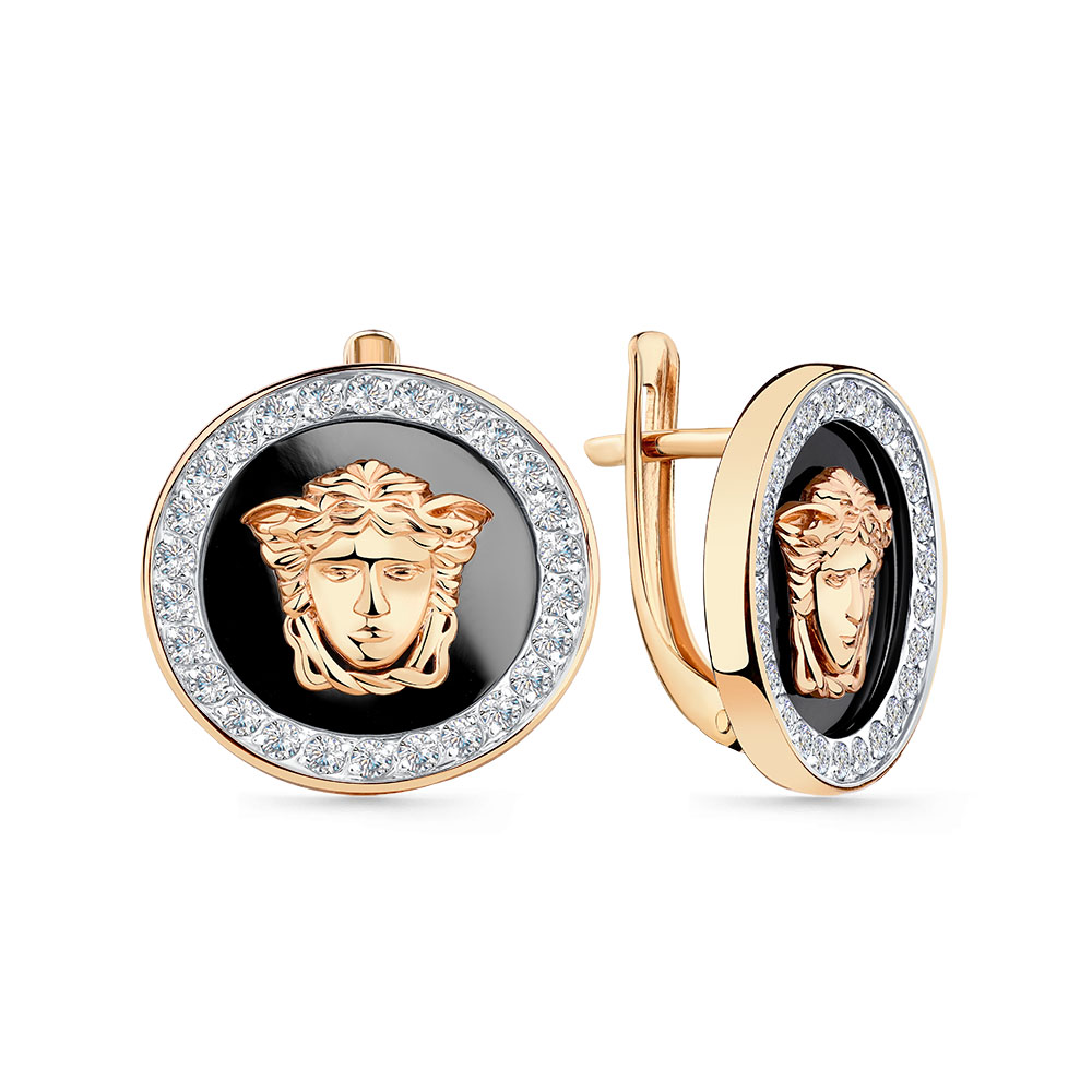 Cercei din aur roșu cu pietre Cubic Zirconia Incolor, Emailare