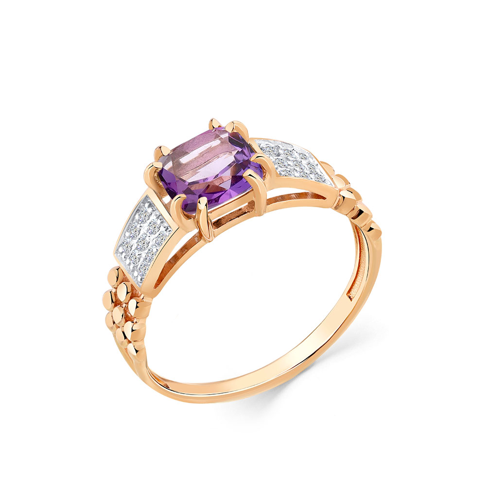 Inel din aur roșu cu pietre Cubic Zirconia Incolor, Ametist