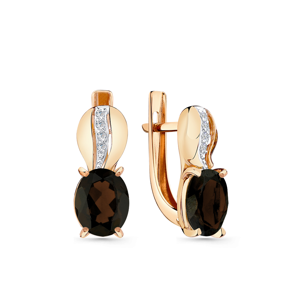Cercei din aur roșu cu pietre Cubic Zirconia Incolor, Cuarț fumuriu