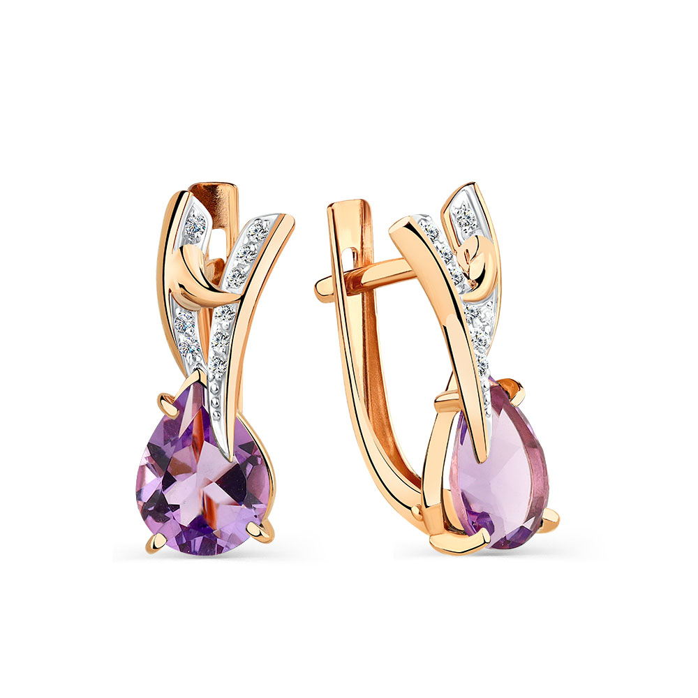 Cercei din aur roșu cu pietre Cubic zirconia, Ametist