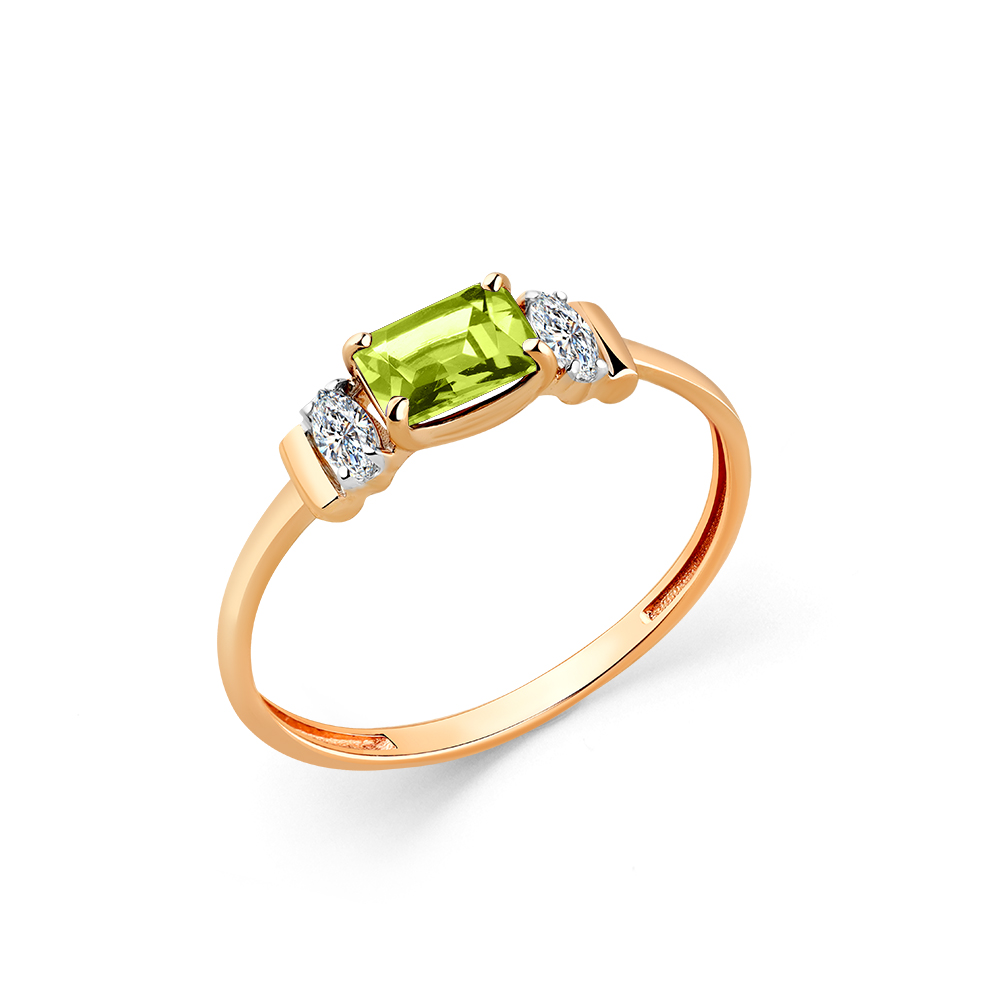 Inel din aur roșu cu pietre Cubic zirconia, Crisolit
