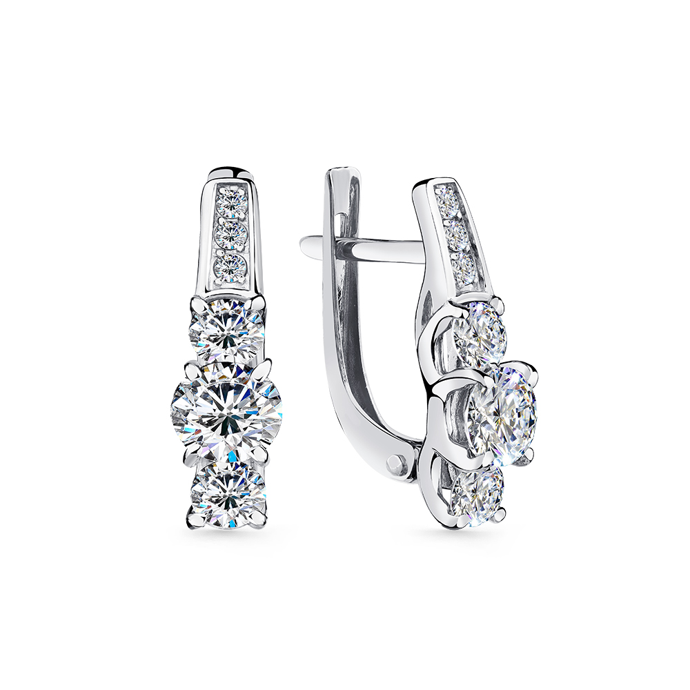 Cercei din aur alb cu pietre Cubic Zirconia Incolor