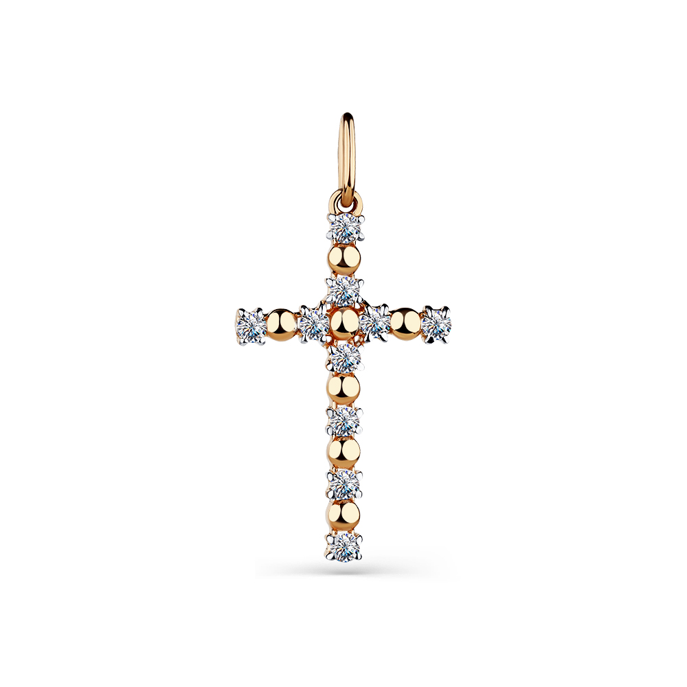 Cruce din aur roșu cu pietre Cubic Zirconia Incolor