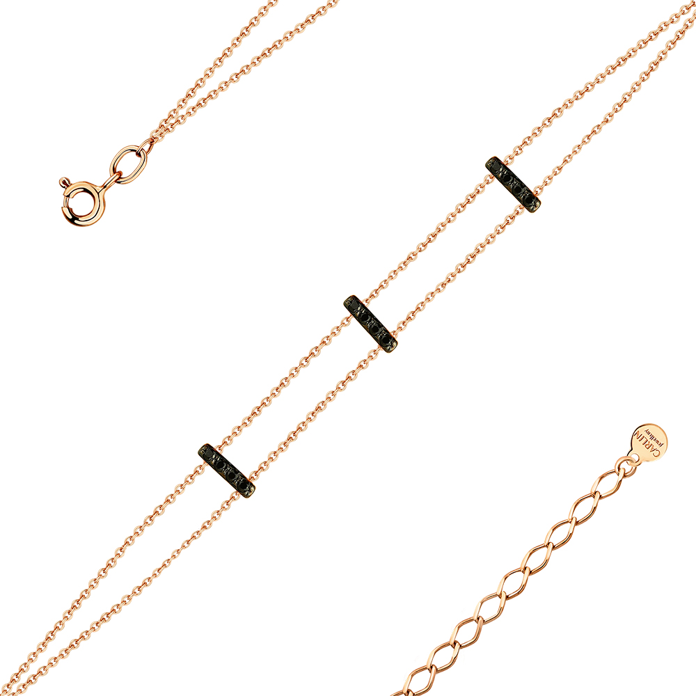 Brățară din aur roșu cu pietre Cubic Zirconia Negru