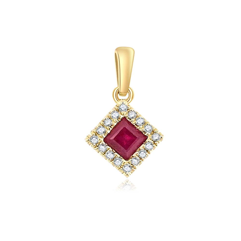 Pandantiv din aur galben cu pietre Diamant, Rubin