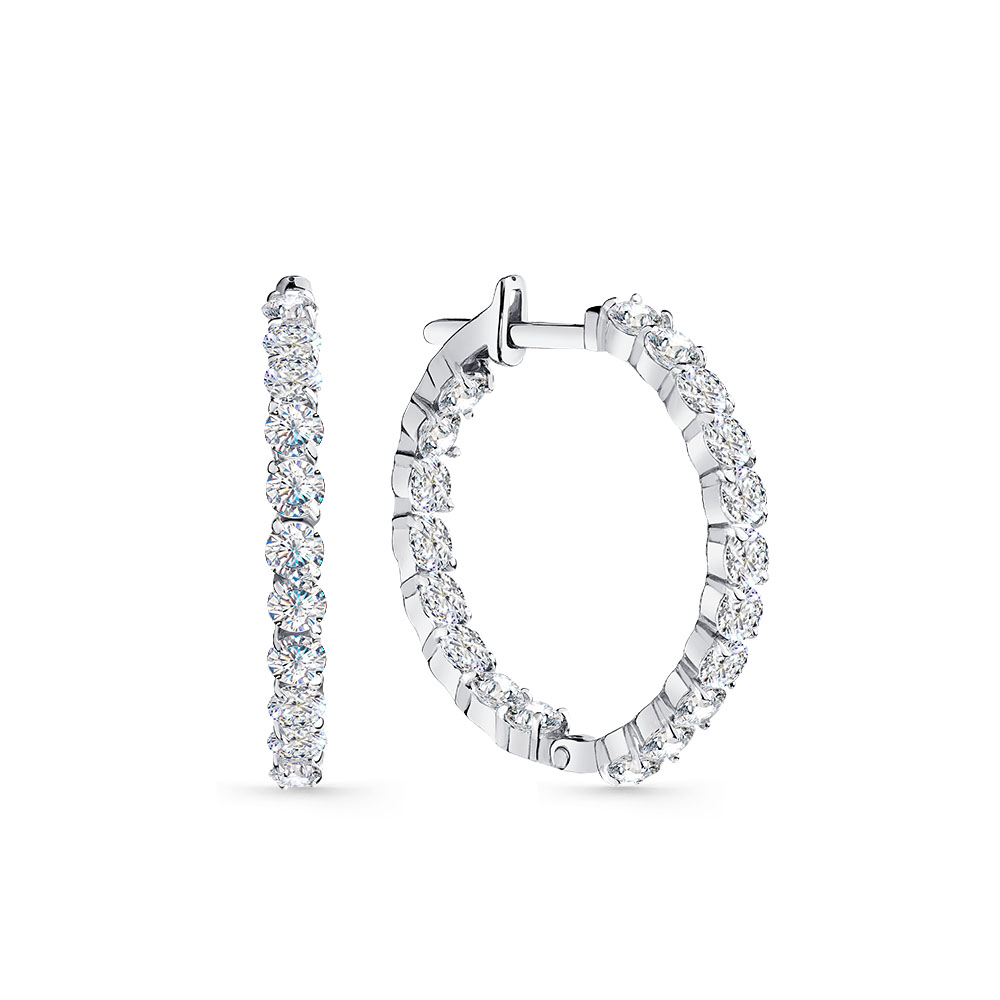 Cercei Creole din aur alb cu pietre Cubic Zirconia Incolor