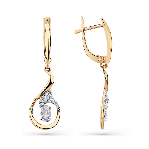 Cercei suspendați din aur roșu cu pietre Cubic zirconia