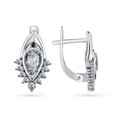 Cercei din aur alb cu pietre Cubic zirconia