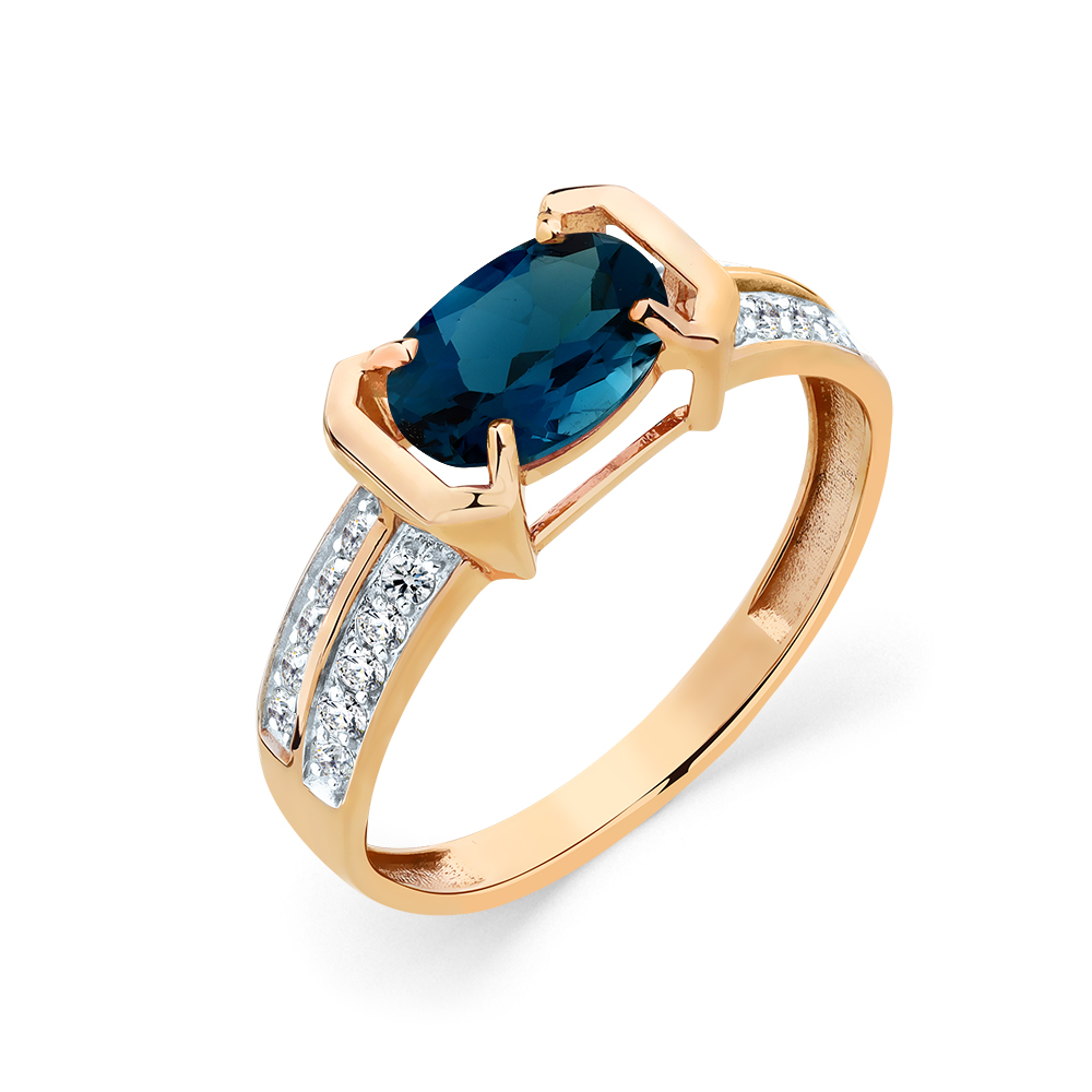 Inel din aur roșu cu pietre Cubic Zirconia Incolor, Topaz London