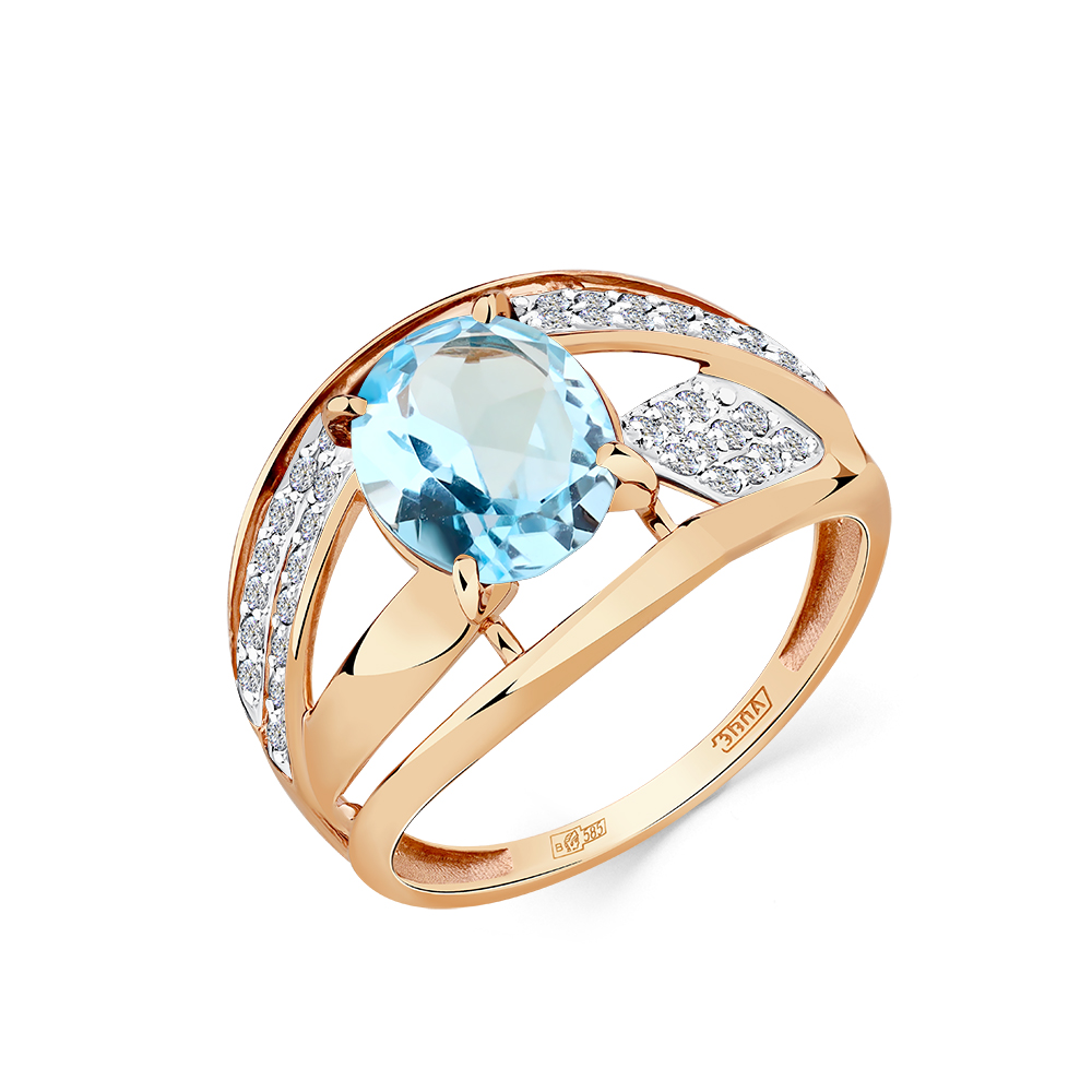 Inel din aur roșu cu pietre Cubic Zirconia Incolor, Topaz