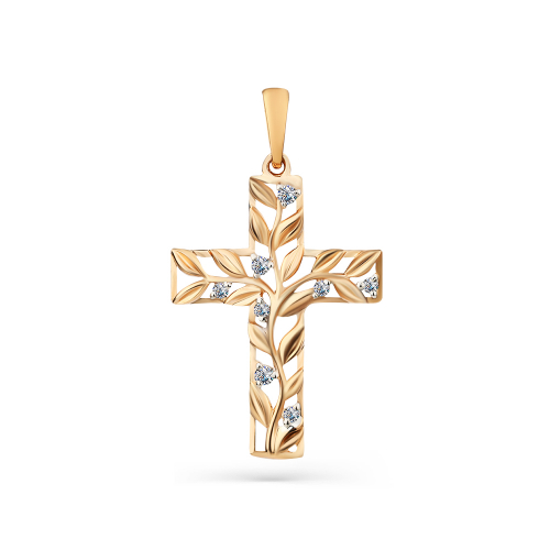 Cruce din aur roșu cu pietre Cubic Zirconia Incolor