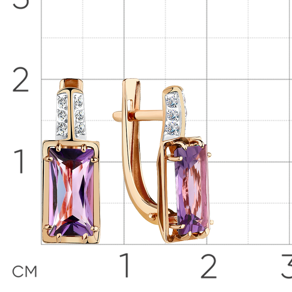 Cercei din aur roșu cu pietre Cubic Zirconia Incolor, Ametist