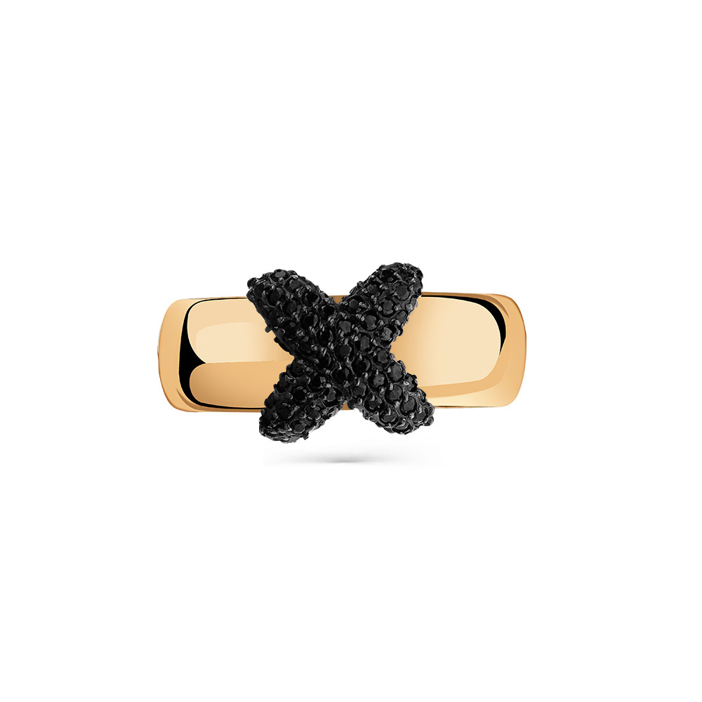 Inel din aur roșu cu pietre Cubic Zirconia Negru