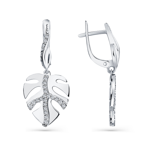 Cercei Suspendați din aur alb cu pietre Cubic Zirconia Incolor