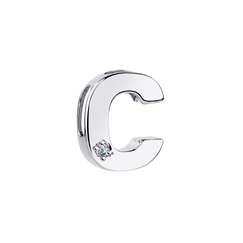 Pandativ literă din aur alb cu pietre Cubic zirconia