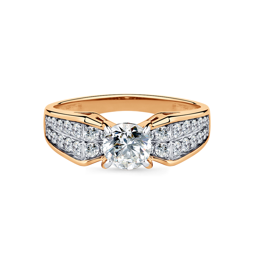 Inel din aur roșu cu pietre Cubic Zirconia Incolor