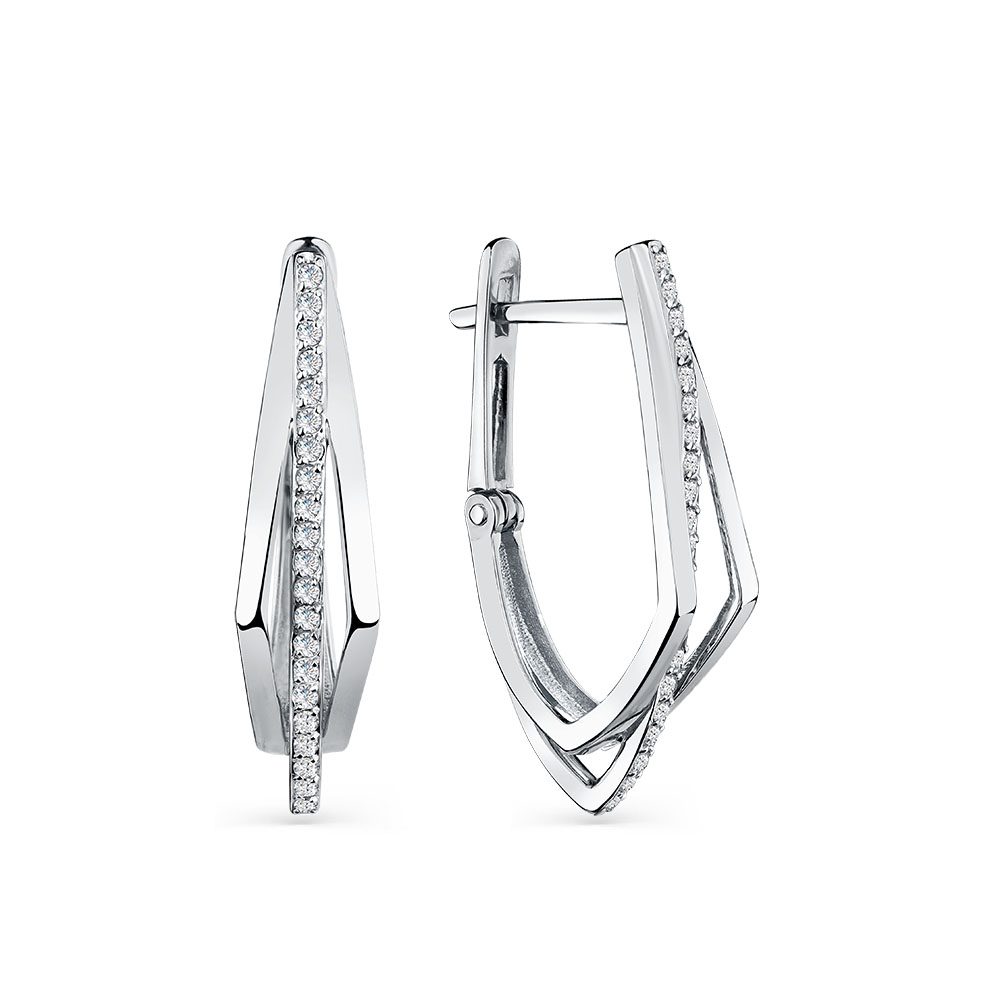 Cercei din aur alb cu pietre Cubic Zirconia Incolor