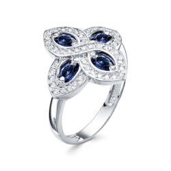 Inel din argint  cu pietre Cubic Zirconia Incolor, Spinel Rosu Rubin