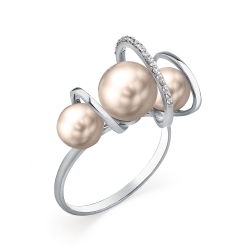 Inel din aur alb cu pietre Cubic Zirconia Incolor, Perla Lavanda