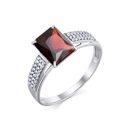 Inel din aur alb cu pietre Cubic Zirconia Incolor, Granat