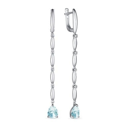 Cercei Suspendați din argint  cu pietre Cubic Zirconia Incolor, Topaz albastru