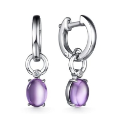 Cercei Creole din argint  cu pietre Cubic Zirconia Incolor, Ametist