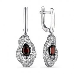 Cercei Suspendați din argint  cu pietre Cubic Zirconia Incolor, Granat
