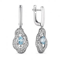 Cercei Suspendați din argint  cu pietre Cubic Zirconia Incolor, Topaz albastru