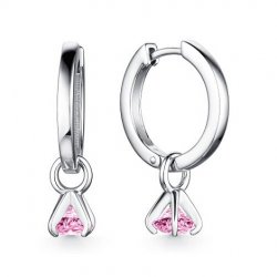 Cercei Creole din argint  cu pietre Cubic Zirconia Roz