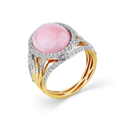 Inel din aur galben cu pietre Diamant, Opal roz