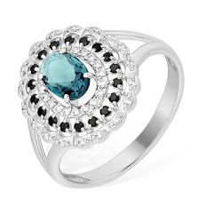 Inel din argint  cu pietre Cubic Zirconia Incolor, Cubic Zirconia Negru și Sticla de Bijuterie