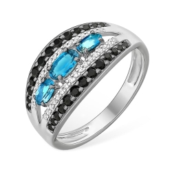 Inel din argint  cu pietre Cubic Zirconia Incolor, Cubic Zirconia Negru și Topaz London