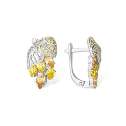 Cercei din argint  cu pietre Cubic Zirconia Incolor, Cubic Zirconia Galben