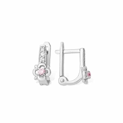 Cercei p-u copii din argint  cu pietre Cubic Zirconia Incolor, Cubic Zirconia Roz