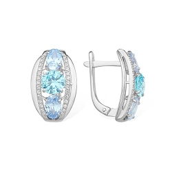 Cercei din argint  cu pietre Cubic Zirconia Incolor, Cubic Zirconia Albastru