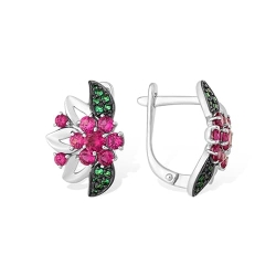 Cercei din argint  cu pietre Cubic Zirconia Verde, Cubic Zirconia Roșu
