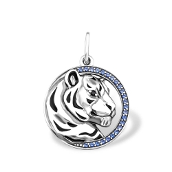 Pandantiv din argint  cu pietre Cubic Zirconia Albastru, Safir Portocaliu și Finift