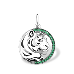 Pandantiv din argint  cu pietre Cubic Zirconia Incolor, Cubic Zirconia Verde și Finift