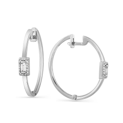 Cercei Creole din aur alb cu pietre Diamant
