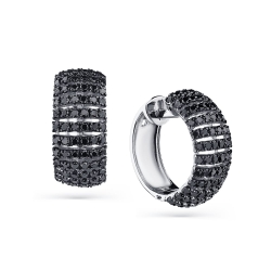 Cercei Creole din aur alb cu pietre Diamant negru