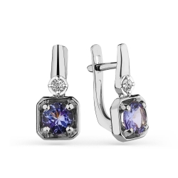 Cercei din aur alb cu pietre Diamant, Tanzanit