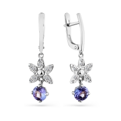 Cercei Suspendați din aur alb cu pietre Diamant, Tanzanit