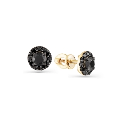 Cercei Pusete din aur galben cu pietre Diamant negru