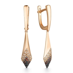 Cercei Suspendați din aur roz cu pietre Diamant Cognac, Diamant negru și Diamant galben